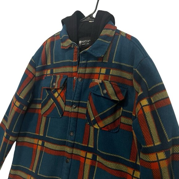 Matix Jacket Men’s Large Plaid Sherpa Lined Snap Front Flannel Shacket Layers - Picture 3 of 13